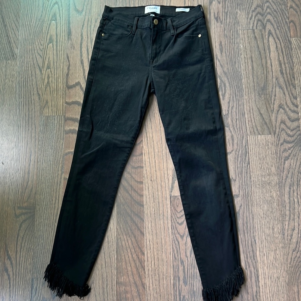 FRAME Denim - Le High Rise Skinny - Fringe Black Jeans